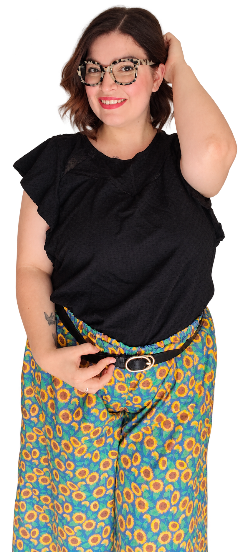 Élodie, créatrice de Ça promet !, en pantalon tournesol